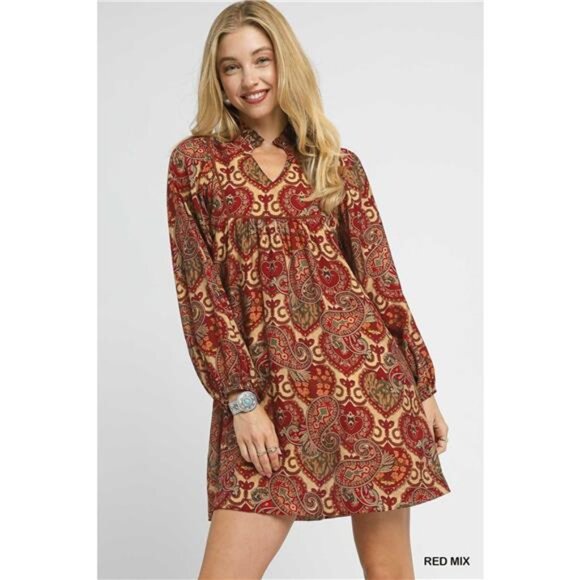 ✨NWT Umgee Boho Mix Paisley Babydoll Dress - Picture 1 of 5